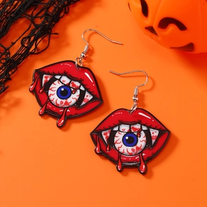 Boucles d'oreilles Halloween avec lèvres rouges et globe oculaire pour fête costumée