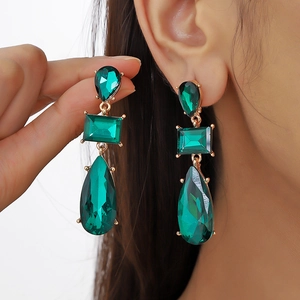 Boucles d'Oreilles Pendantes Géométriques en Alliage et Strass Style Vintage de Luxe avec Cristaux Synthétiques pour Mariage Femme