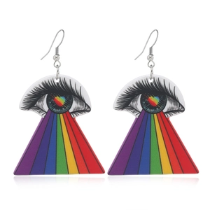 Boucles d'oreilles œil effrayant en acrylique avec rayons arc-en-ciel pour Halloween