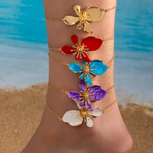 Cavigliera con Fiore in Smalto alla Moda per Donna Lega Placcata Oro Regolabile Colorata Floreale Spiaggia Vacanza Gioiello Piede