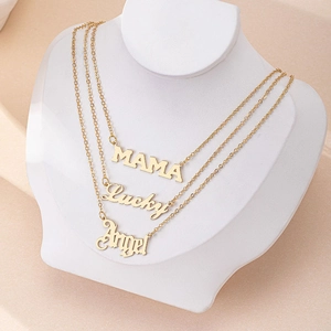 Conjunto de Collar de Aleación Chapado en Oro Con Letras para Mujer MAMA Lucky Angel Colgante Cadena a Capas Joyería de Moda Regalo