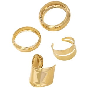 Set di bracciali rigidi dorati minimalisti con anelli lucidi e polsini larghi aperti