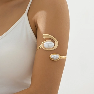 Beach Metal Starfish Flower Arm Cuff Bracelet For Women Adjustable Open Upper Arm Bangle With Artificial Baroque Pearl Boho Jewelry