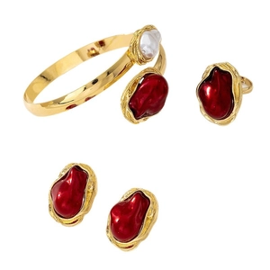 Parure de bijoux rétro baroque dorée avec bracelet bague et boucles d'oreilles perles