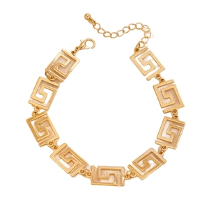 Collana dorata con maglie a motivo greco meandro e chiusura a moschettone regolabile