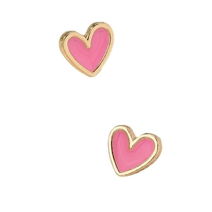 Pink heart stud earrings with golden metal base for daily commute and sweet style