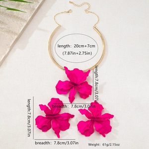 Plan détaillé des tailles de l'ensemble collier et boucles d'oreilles fleur magenta