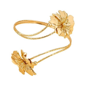 Elegant gold flower upper arm cuff featuring detailed dual floral carvings for women