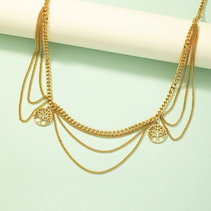 Chaîne de corps bohème dorée multicouche avec pendentifs arbre de vie et maillons
