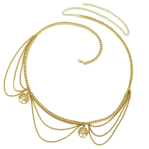 Chaîne de corps dorée multicouche avec pendentifs arbre de vie et bijoux de taille