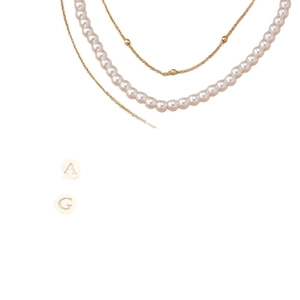 Elegant gold double layer pearl necklace with alphabet pendant charms for women