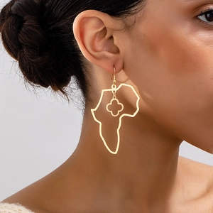 Kreative Afrikanische Landkarte Silhouette Ohrstecker Vergoldet Hohl Kleeblatt Floral Hängende Ohrringe Ethno-Stil Schmuck Damen