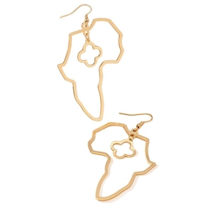 Elegante goldfarbene Afrika-Karte Ohrringe aus Edelstahl mit Kleeblatt-Ausschnitt