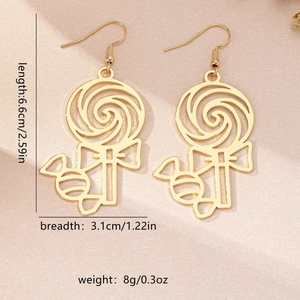 Orecchini a forma di lecca-lecca dorati con design a spirale e fiocco, 6,6 cm