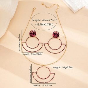 Detailed dimensions of leopard print geometric jewelry set with necklace and earrings