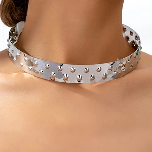 Punk Stil Legierung Metall Choker Halskette Polierte Nieten Silberton Verstellbarer Halsreif Schmuck Für Damen Herren Party Performance