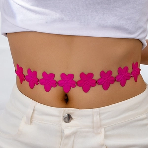 Chaîne de Taille en Alliage Doré Bohême avec Décoration Florale Peinte à la Bombe Rose Vif Bijoux de Corps Bikini de Plage Élégants pour Femmes