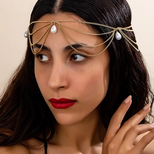 Bohemian Gold Multilayer Head Chain Hair Jewelry With Water Drop Artificial Pearl Pendant Star Moon Tassel Headpiece For Women