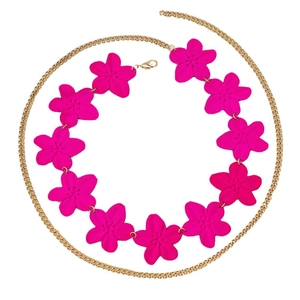 Collier tropical élégant avec pendentifs fleurs roses et chaîne en métal doré fin