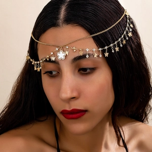 Bijoux de Front Doré Vintage Bohémien Alliage Papillon Strass Pendentif Trèfle Exotique Gland Chaîne de Tête pour Femme