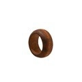 Minimalist dark brown wooden ring with natural grain finish on white background