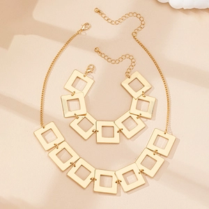 Conjunto de collar y pulsera geométricos cuadrados de oro pulido estilo punk moderno