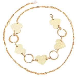 Chaîne de taille en métal doré avec coeurs, anneaux ronds et pendentif perle