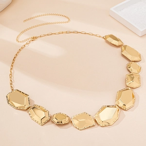 Elegant gold metal waist chain with irregular geometric mirror finish plates