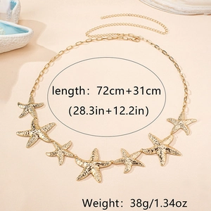 Detail view of gold starfish waist chain showing texture, 72cm length, and summer style