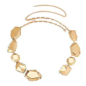 Elegant gold irregular geometric link waist chain with polished metallic finish for women