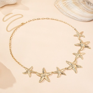 Golden starfish metal waist chain for women featuring textured pendants and adjustable link strap