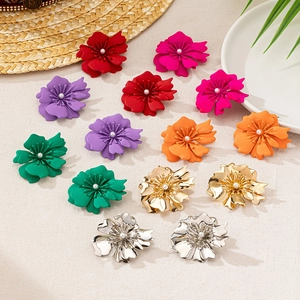 Mode Legierung Blumen Ohrstecker Mit Künstliche Perlenimitat Elegante Große Florale Ohrschmuck Für Damen Party Urlaub Accessoire