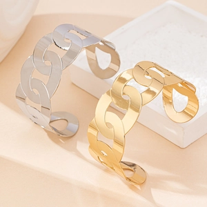 Minimalist chunky chain link bangle bracelet in polished gold and silver finishes
