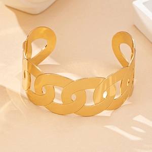 Minimalist gold wide link chain cuff bracelet with a polished finish for women
