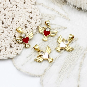 Pendenti uccello cuore oro 18k con madreperla e zircone per creazione gioielli fai da te