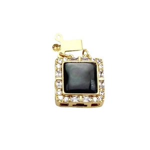 Square 18K gold plated clasp with black onyx center and white zircon inlay for DIY jewelry