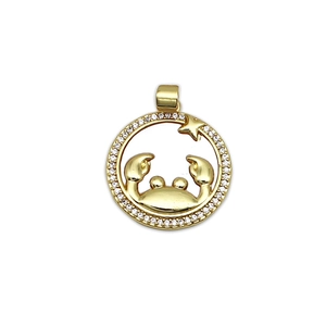 18K gold plated Cancer zodiac pendant with micro-pave white zircon and star detail