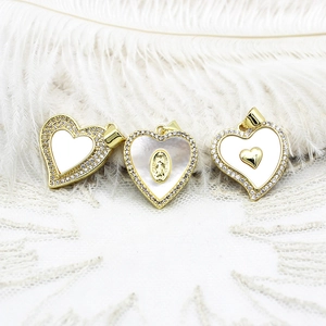 18K gold plated heart charms with white shell and crystals for DIY jewelry making