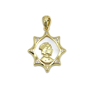 Pendentif étoile doré avec portrait Reine Elizabeth et détails en zircone cubique