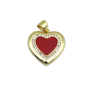 18K gold plated heart pendant with red enamel and white shell bear detail
