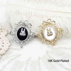Vintage Copper Rabbit Frame Brooch DIY Pendant Accessory 18K Gold Plated Zirconia Bowknot Shell Brooch For Wedding Women