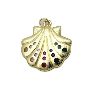 Colgante de concha dorada con 14 piedras preciosas de colores para creación de joyería DIY