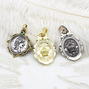 Vintage Copper Coin Portrait Goddess Pendant For DIY Jewelry Making Antique Gold Silver Relief Rhinestone Enamel Pendant For Women