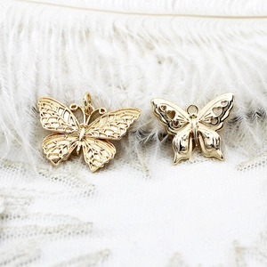 18K gold plated butterfly pendants with filigree and heart cutouts for DIY jewelry making