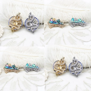 Exquisite 18K gold plated dragon and mountain brooches with abalone shell inlay