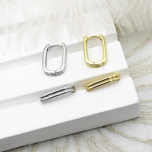 Minimalist rectangular gold and silver latch hoop earrings for women in a premium setup