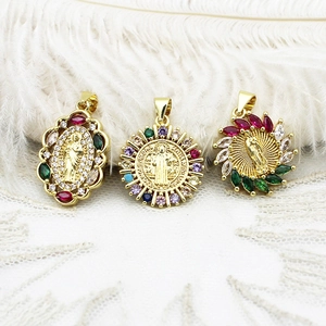 18k gold plated religious pendants with colorful cubic zirconia on white lace