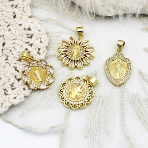 Religious 18k gold plated Virgin Mary and St. Benedict pendants with micro-set zircon