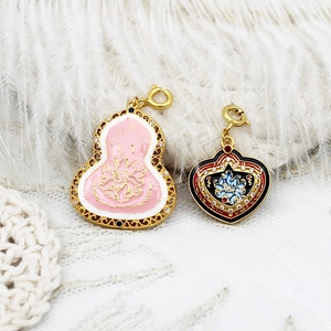 Exquisite Chinese style enamel gourd and shield pendants with gold lobster clasps details