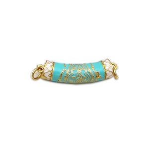 Türkise DIY-Schmuckperle mit goldenem Retromuster und weißen Emaille-Enden